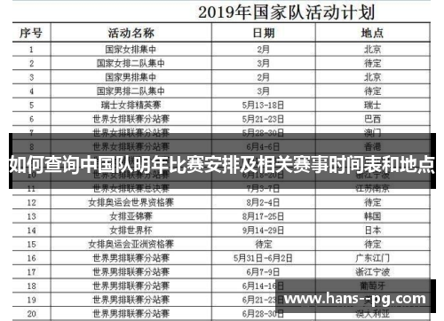 如何查询中国队明年比赛安排及相关赛事时间表和地点