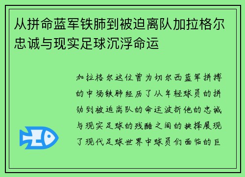 从拼命蓝军铁肺到被迫离队加拉格尔忠诚与现实足球沉浮命运 从拼命蓝军铁肺到被迫离队加拉格尔忠诚与现实足球沉浮命运